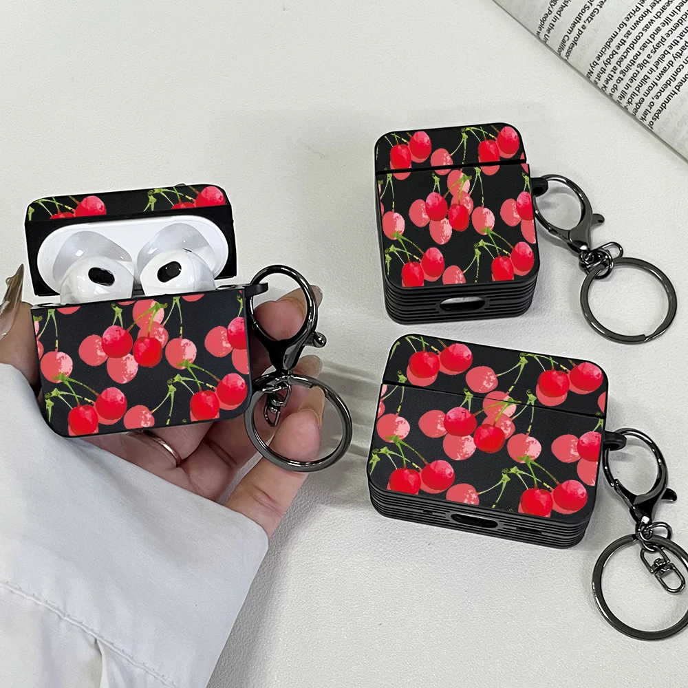 애플 에어팟 프로/프로 3/프로 2용 패션 핑크 체리 패턴 이어폰 케이스 에어팟 1/2/3/4 커버용 보호 헤드폰 케이스