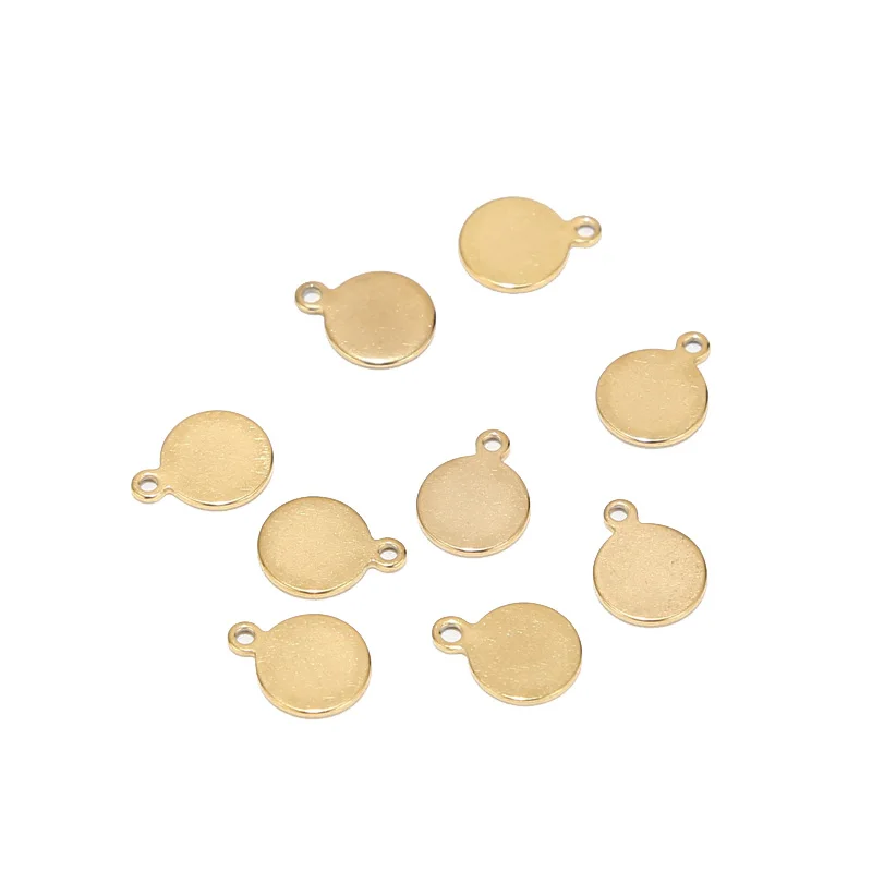 

30pcs Stainless Steel Gold Plated 8*10.5mm Round Pendants Charms Connectors for DIY Jewelry Bracelets Necklaces Making Findings