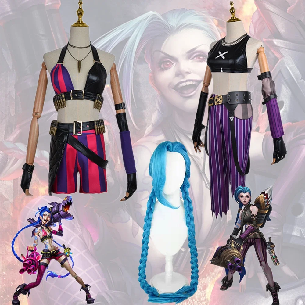 

LoL Jinx The Loose Cosplay Costumes Game Heartsteel Arcane Team Cannon Wig Role Play Christmas Halloween Uniform for Women Girls