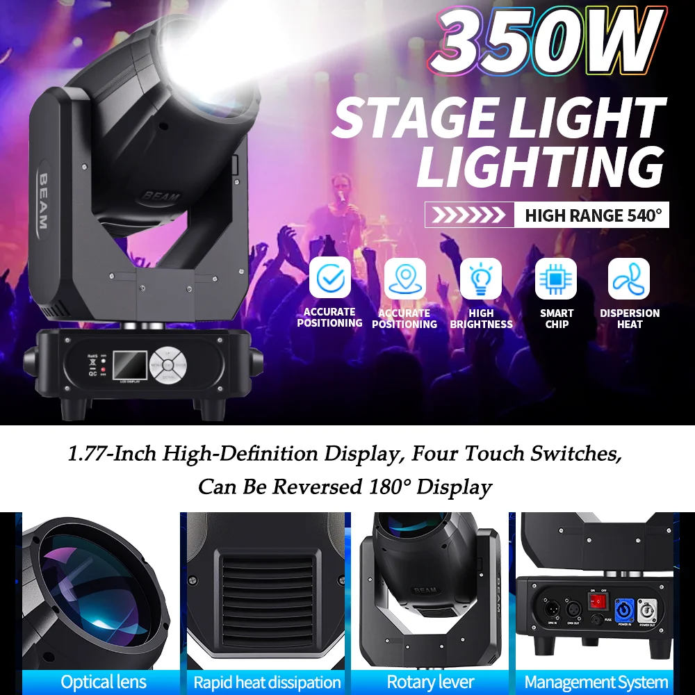 

350W Moving Head Stage Lights,RGBW 16Channels,DMX&Voice Control Black Beam Lighting For DJ KTV Wedding Disco Halloween Party