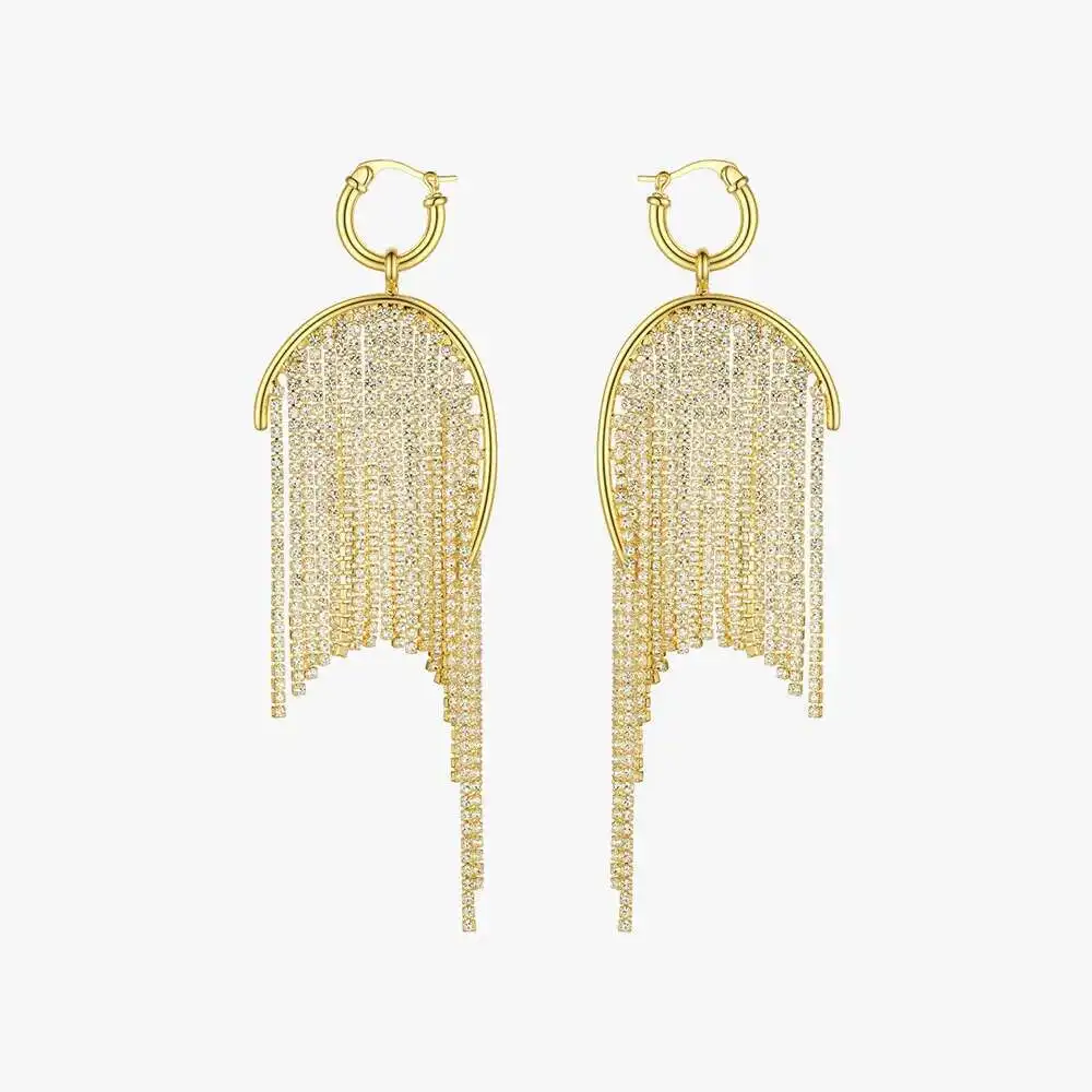 

ENFASHION длинные серьги-капли с кисточками и кристаллами для женщин, блестящие массивные висячие серьги золотого цвета с цирконием, модные украшения E 201137