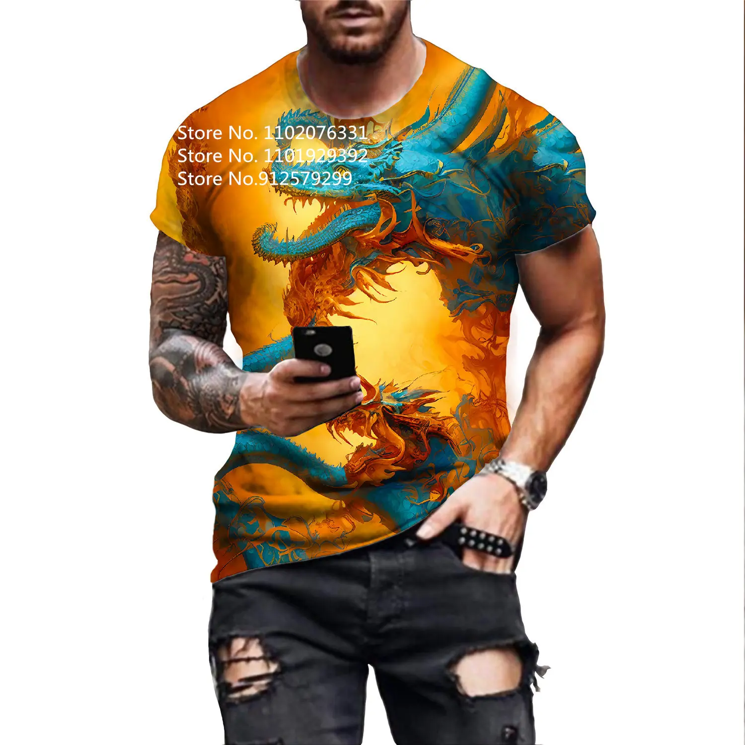 

Hot Sale Men's Dragon Totems 3D Print T Shirt Vintage Animal T Shirts Funny Short Sleeve Hip Hop O Neck Street Streetwear