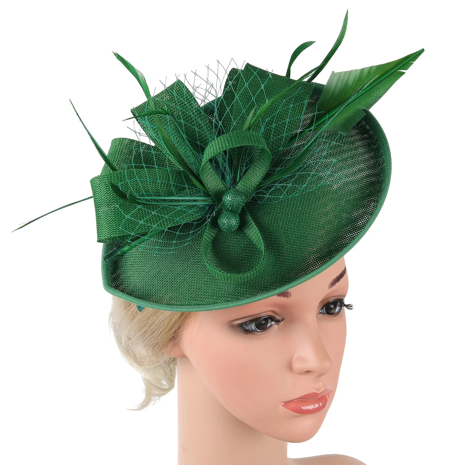 2025 Neuer tropfenförmiger Sinamay-Loop-Schleier und Feder-Fascinator, formeller Hut, Kentucky Derby, Ascot, Melbourne Cup, Kirchen-Kopfbedeckung – Detail 6