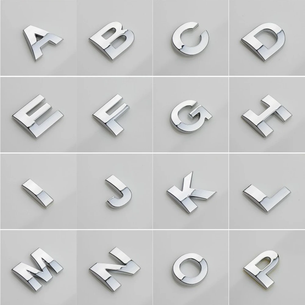 3D Metal Alphabet Silver Badge Chrome Silver Letters Numbers Logo Car Stickers Automobiles Car Accessories Stickers Decoration