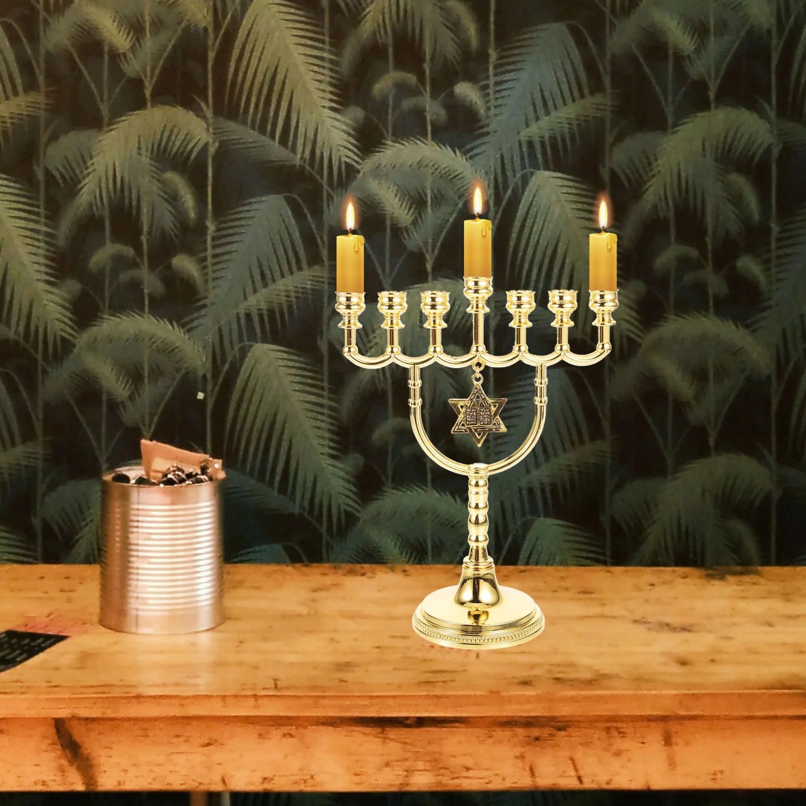 

- Menorah Holder Metal Tealight Stand Decorative Jewish Hanukkah Candlestick Ornament Table Centerpiece