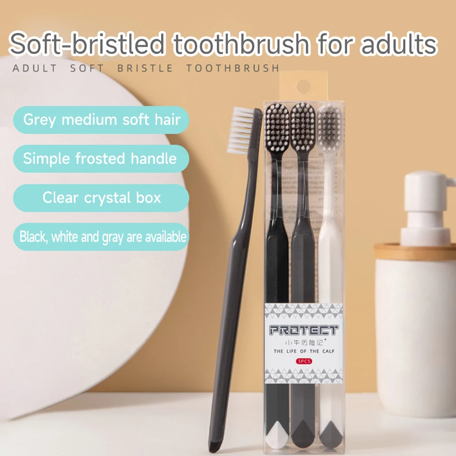 Confezione da 3 spazzolini da denti premium con setole morbide Testina per adulti di taglia media e grande progettata per pulire più molto