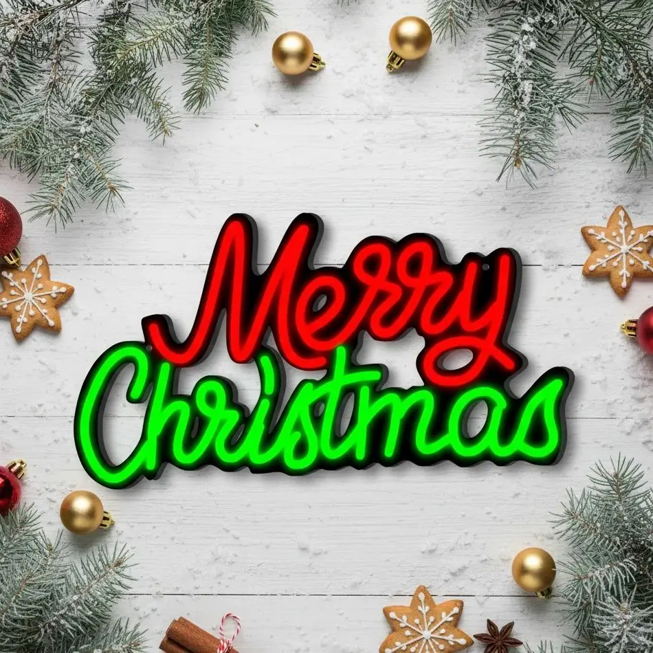 Merry Christmas Neon Led Sign - USB Powered Dimmable LED Lightweight for Xmas Party Wall/Bedroom Decor & Holiday Christmas Gift
