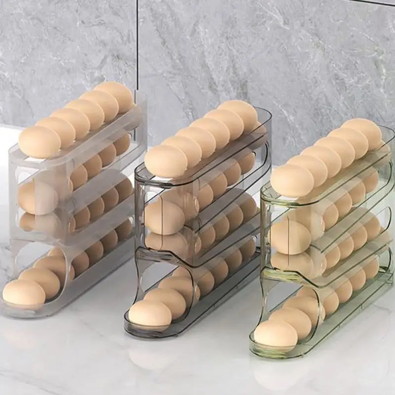 Egg Storage Box 4 Layers Rolling Egg Holder Automatic Egg Rack Food Grade Space-Saving Egg Organizer Large Capacity Egg