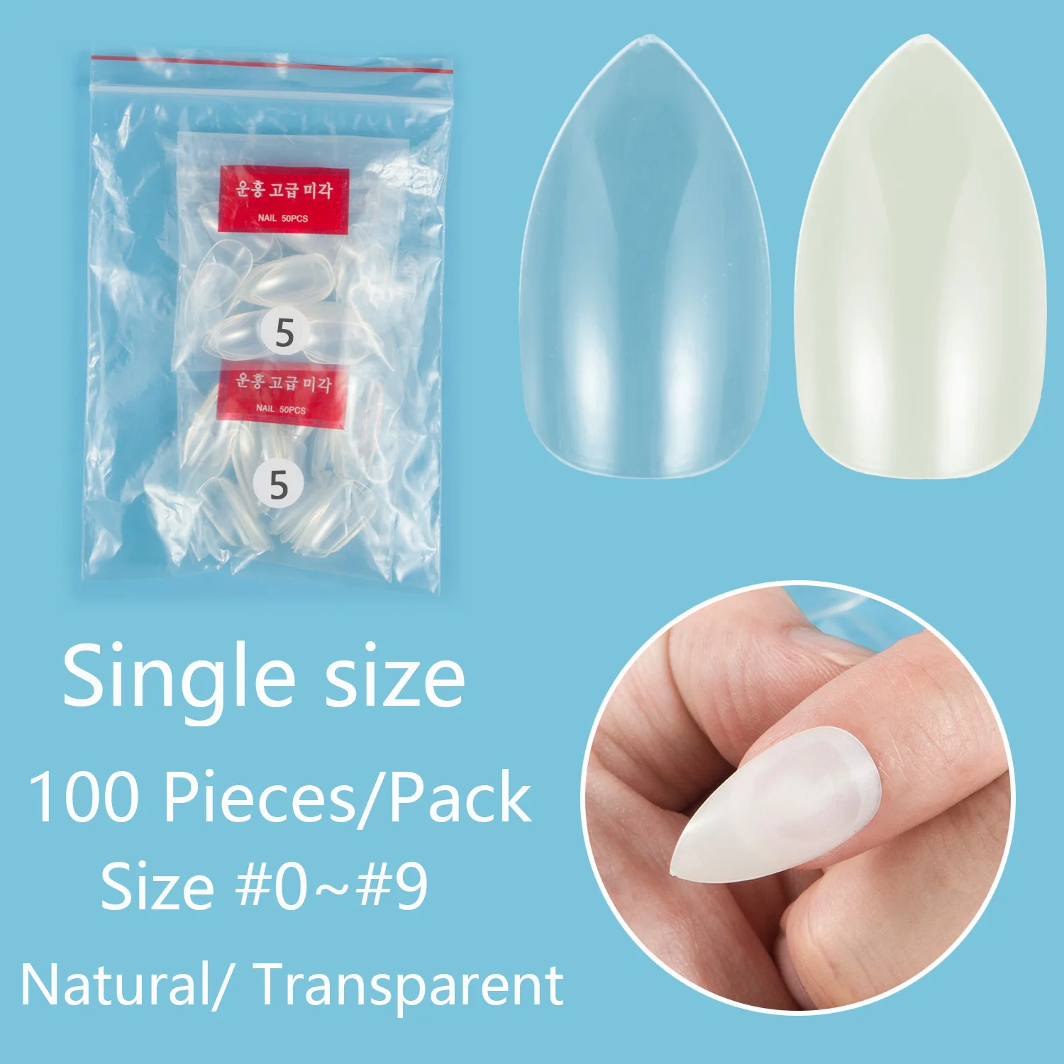 Single Size 100 Pieces Short Almond False Nail Tips Nail Refill Size 3 4 5 6 Fake Nails Full Cover Nail Tips Artifical Nails