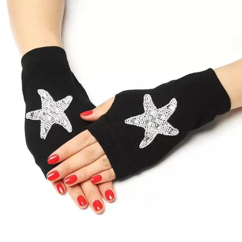 Frühling und Herbst schwarze Halb finger handschuhe mit Nieten