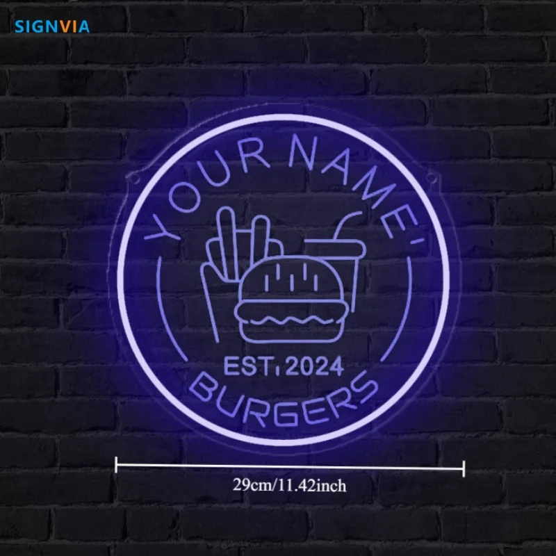 Konfigurowalny neon z Twoim imieniem Hamburger z motywem kaktusa Burger Dekoracja ścienna LED zasilana przez USB Łatwe zawieszenie do restauracji biznesowej
