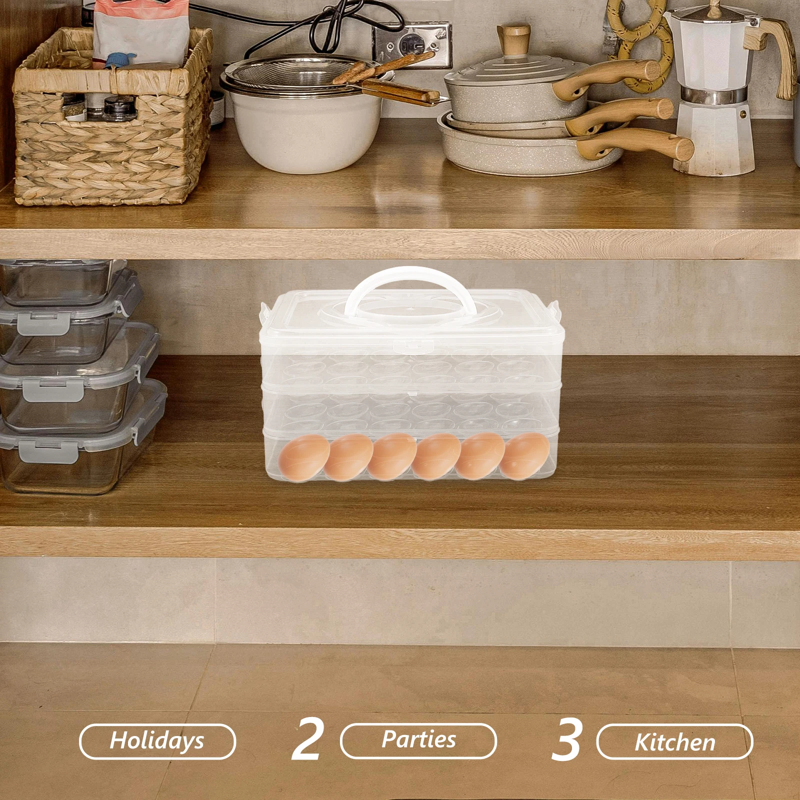 

Egg Tray Container for Refrigerator Carrier with Handle Deviled Clear Lid Multi-layer