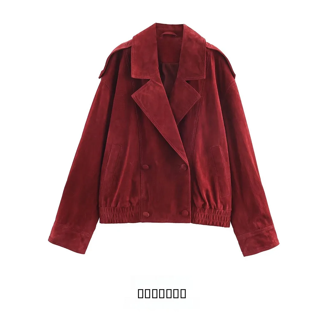 

KASLEAD New Women's Faion mat Versatile Faux Suede Jaet Coat Street Sle Long Sve Double Button Polyester Fiber