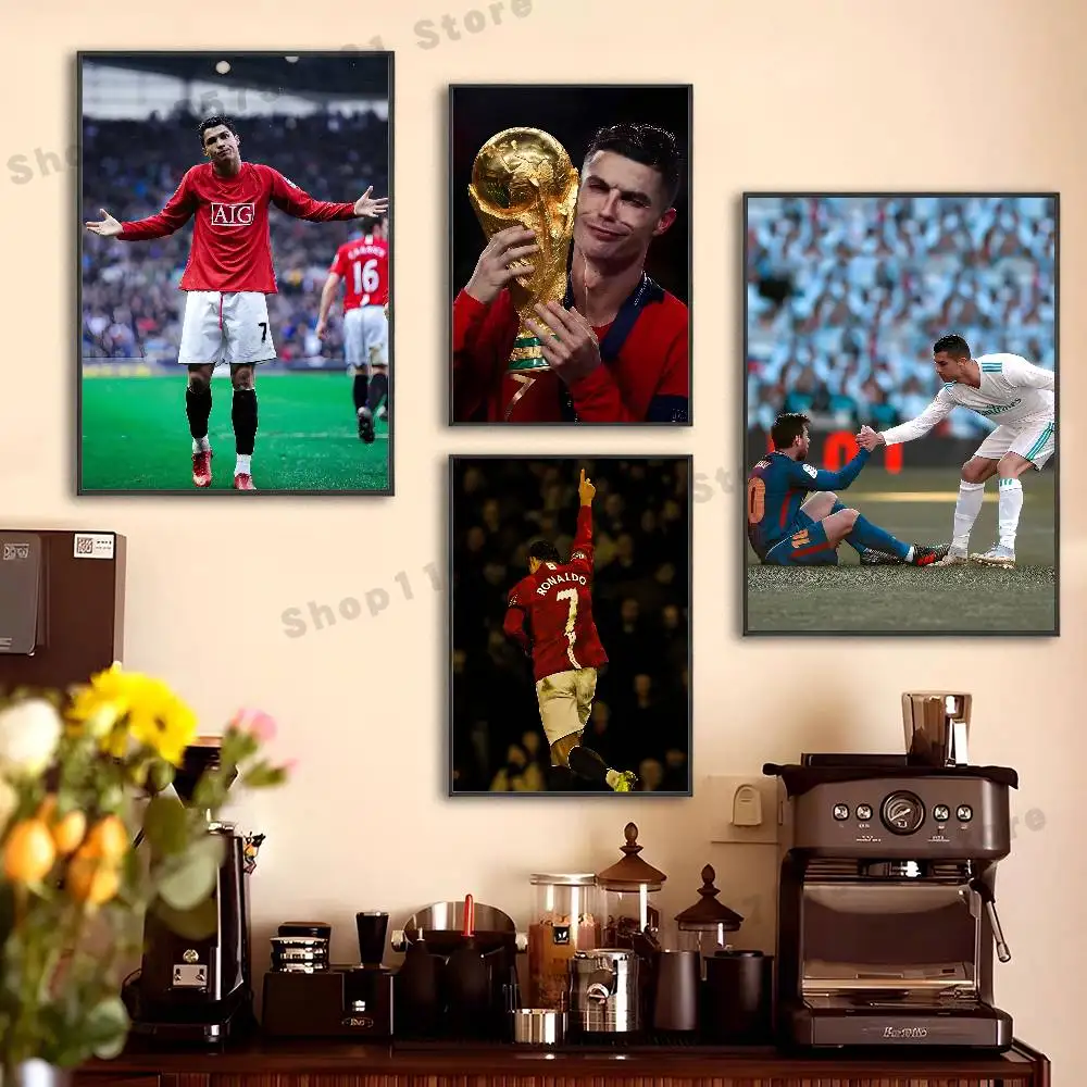 Soccer R-Ronaldo Portugal Poster Sticker Classic Art Painting for Home Bedroom Cafe Office Wall Decor