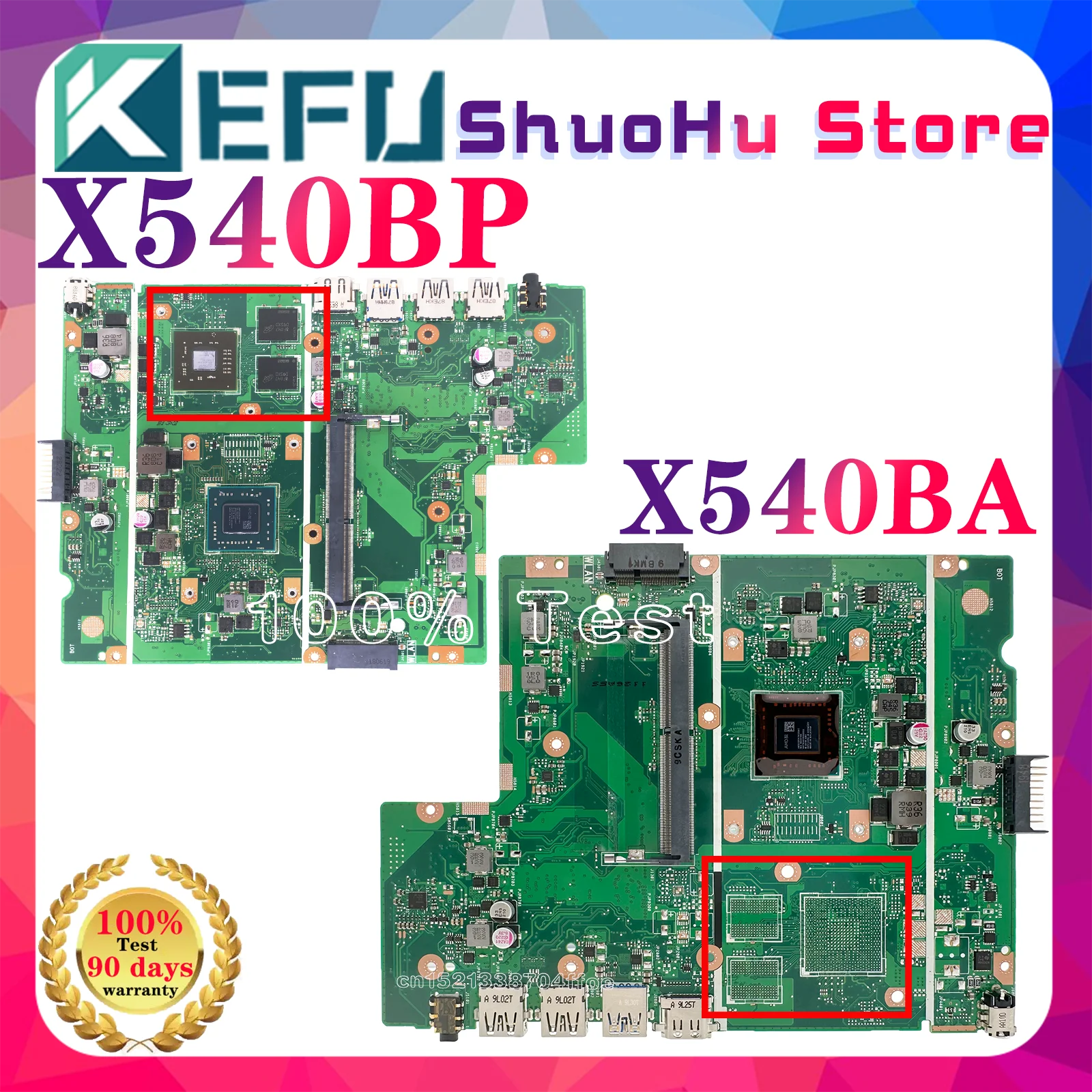 Placa base KEFU X540BA X540BP para ASUS R540B F540B A540B K540B con CPU AMD: A6-9225 A9-9425 UMA/V2G, placa base para ordenador portátil 100% funcional