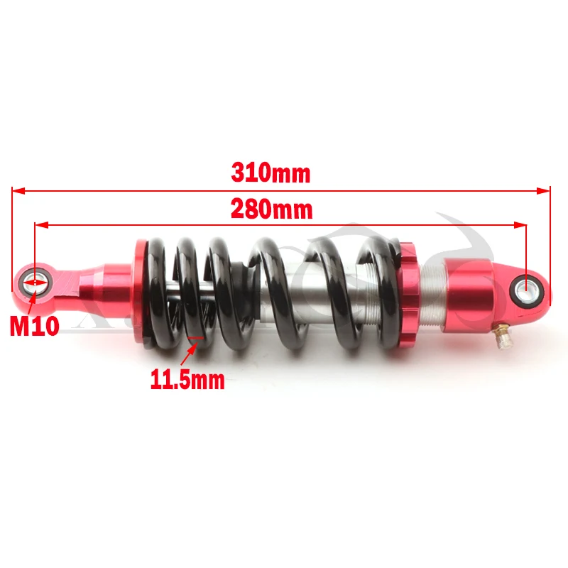 280mm Motorcycle Rear Shock Absorber with Air Nozzle Suitable for Mud Pit Bike Cross-country Motorcycles