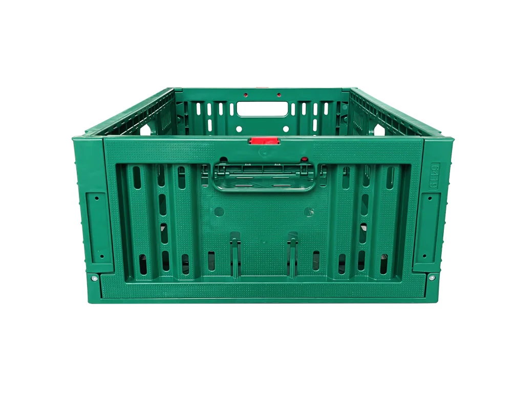 

Reusable Green Color 600x400x200 Mm Supermarket Use Stackable Hard Plastic Folding Storage Crate Basket For Fruit And Vegetable