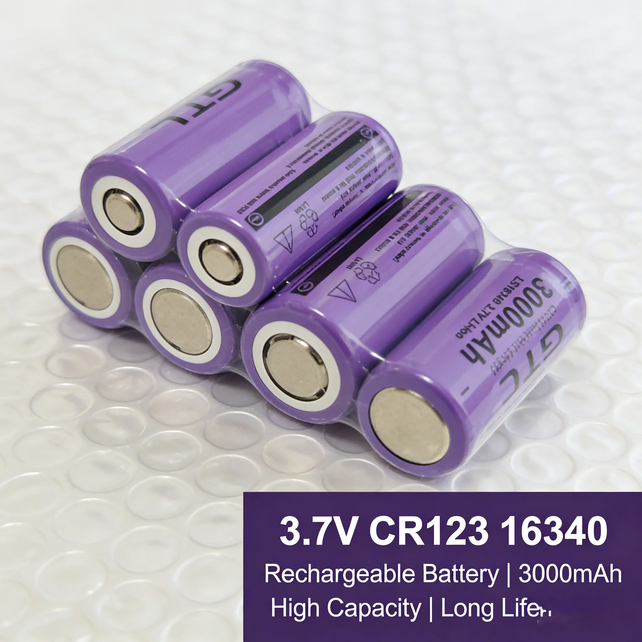 Batterie Li-ion rechargeable 16340 / CR123A 3000mAh 3.7V pour lampes de poche LED, batterie cr123a 16340