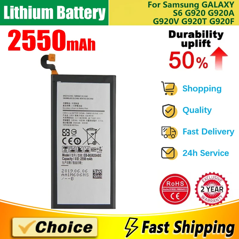 2550mAh Brand New Replacement Phone Lithium Battery+Tool For Samsung GALAXY S6 G920 G920A G920V G920T G920F EB-BG920ABE/ABA