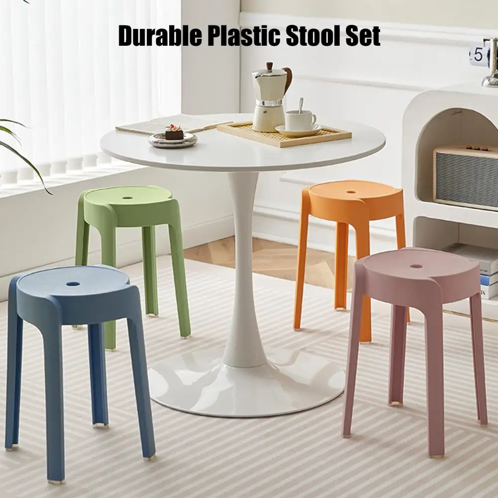 6Pcs 30*46cm Plastic Stool Stackable Round Nesting Stools 330lbs Load Bearing Backless Bar Stool Seating Home Classroom Outdoor