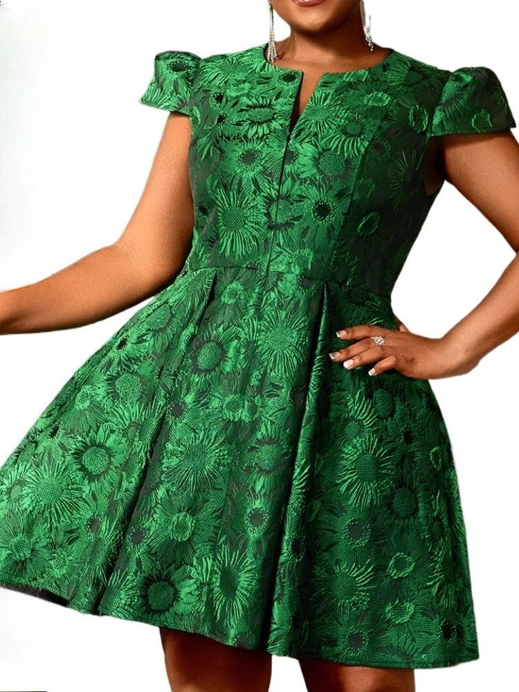 

Green Short Sleeve A Line Dress Elegant Garden Party Dress Perfect Summer Wedding Guest Dress for Outdoor Celebrations
