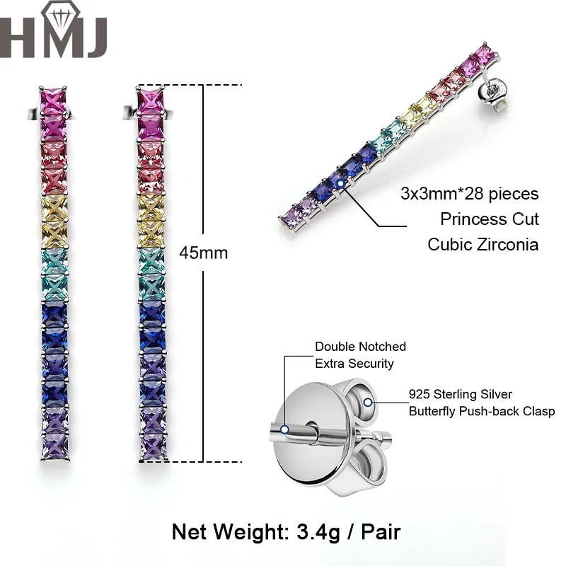 S925 Silver 18k White Gold Plated Custom Earrings with Rainbow Lab Grown Sapphire for Women Fine Jewelry  Christmas Gift Idea