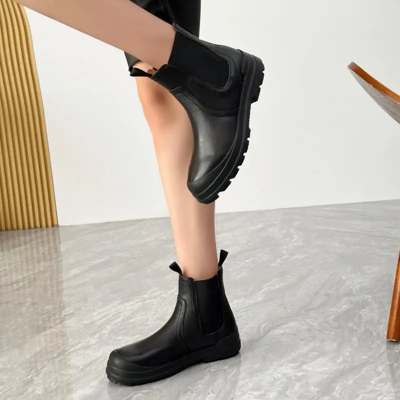 Maxdutti Minimally Woman Shoes Thick Soled High Rise Chelsea Boots Made Of Genuine Leather And Comfortable Suede Boots For Women