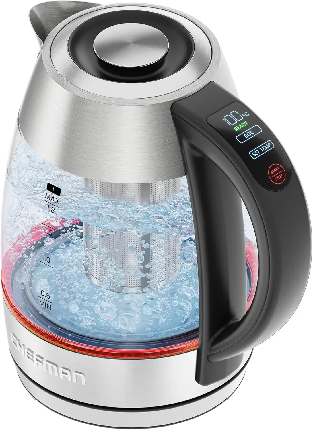 

1.8L Electric Kettle, 1750W Fast Boil, Digital Temp Control, Keep Hot for 1 Hour, Stainless Steel