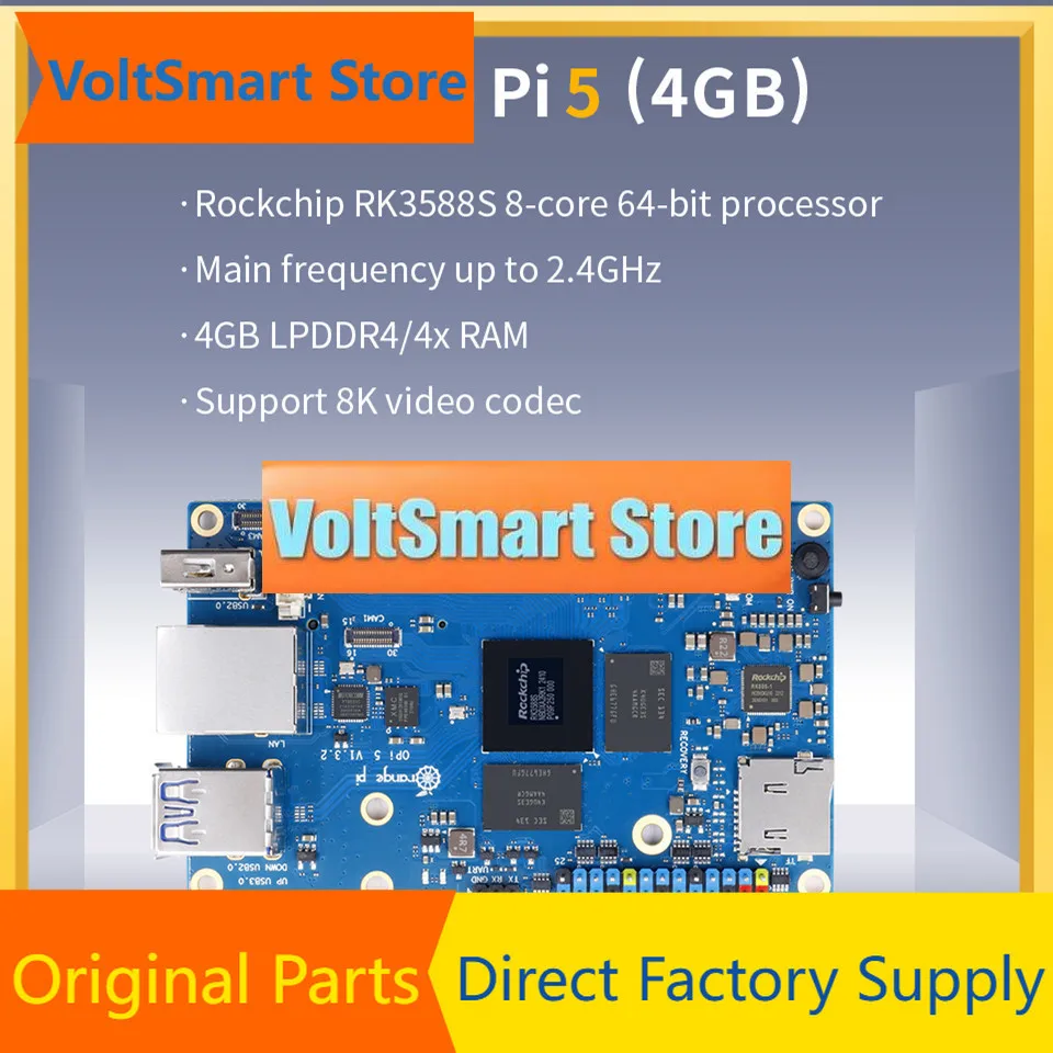 VoltSOrange Pi 5 Single Board Computer 4GB RAM RK3588S PCIE Module Externel Wifi6+BT5 SSD Orange Pi5 Demo Board Run Android Debi