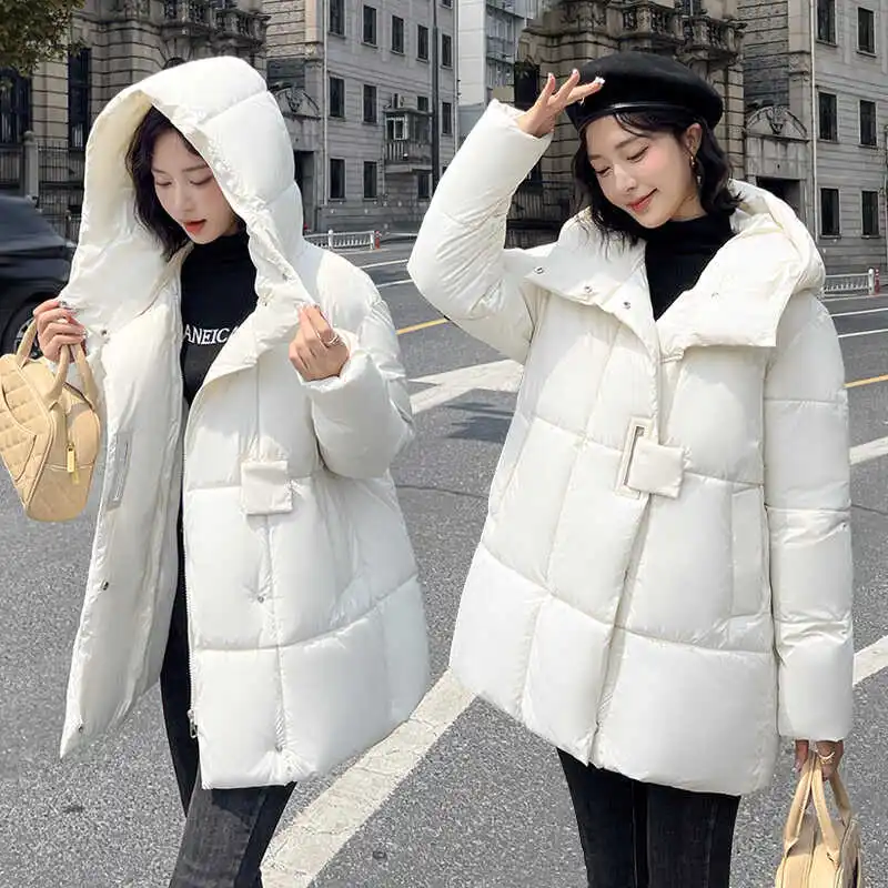 Abrigos de plumón de algodón Vintage para mujer, Parkas gruesas y cálidas con capucha, chaqueta holgada que combina con todo, abrigo de nieve a