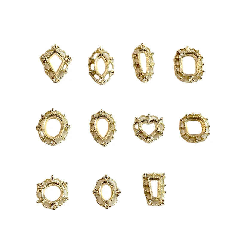 TSZS 10pcs/lot 3D Gold Crystal Frame Nail Art Charms Retro Photo Frame Nail Art Decorations Multi Design DIY Nails Accessory