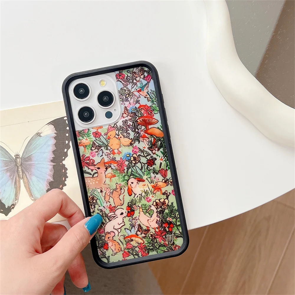 Wildflower 3D Cartoon Flower Rabbit Bear animal phone Case for iPhone 15 14 13 12 Pro Max 14pro 15pro WF Metal sign Cute Cover