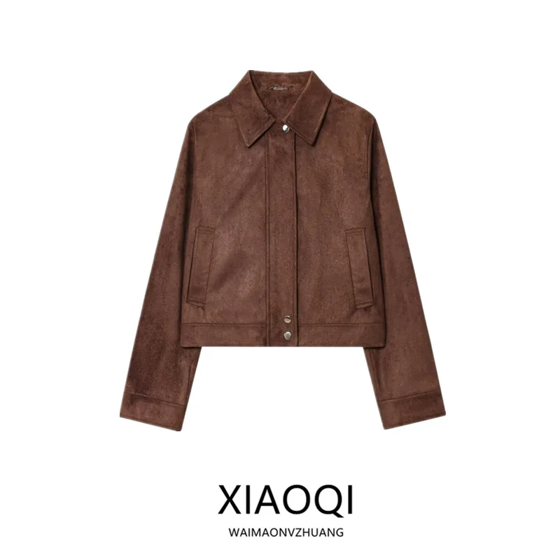 Automne 2025 nouveau manteau en cuir Jaet ort pour femmes Long Sve col rabattu vêtements d'extérieur Faionable dames ort vêtements d'extérieur