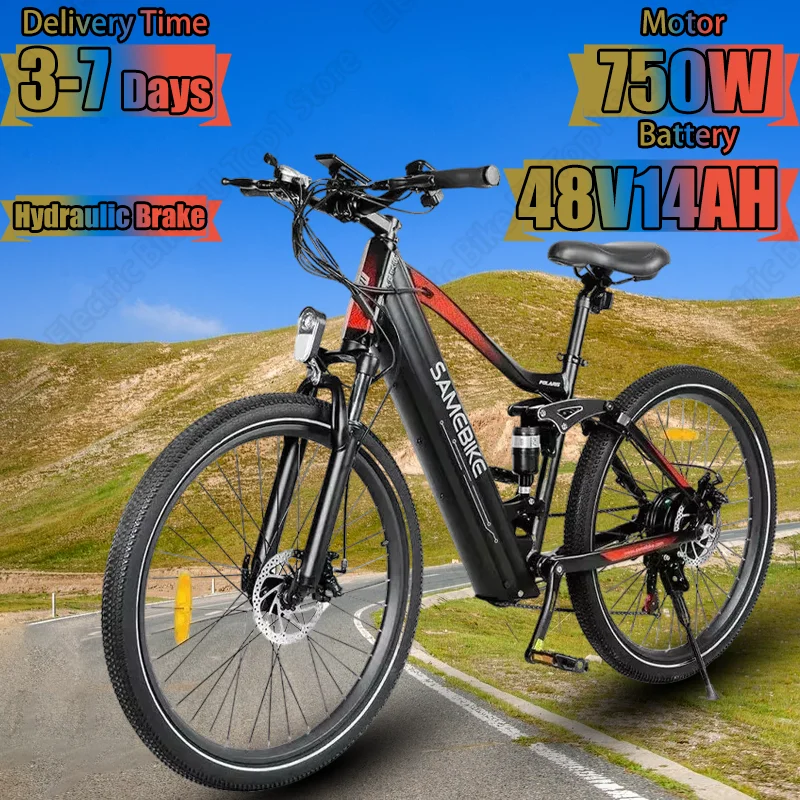 Electric Bike 750W Powerful Motor 48V14AH Lithium Battery Electric Bicycle Hydraulic Brake Color LCD Meter 26-inch Tire  E-bike