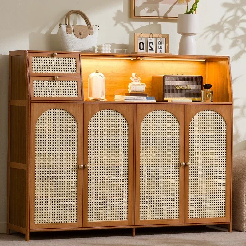Durable Multifunctional solid wood shoe cabinet grid reticulated breathable household door entrance shoe cabinet