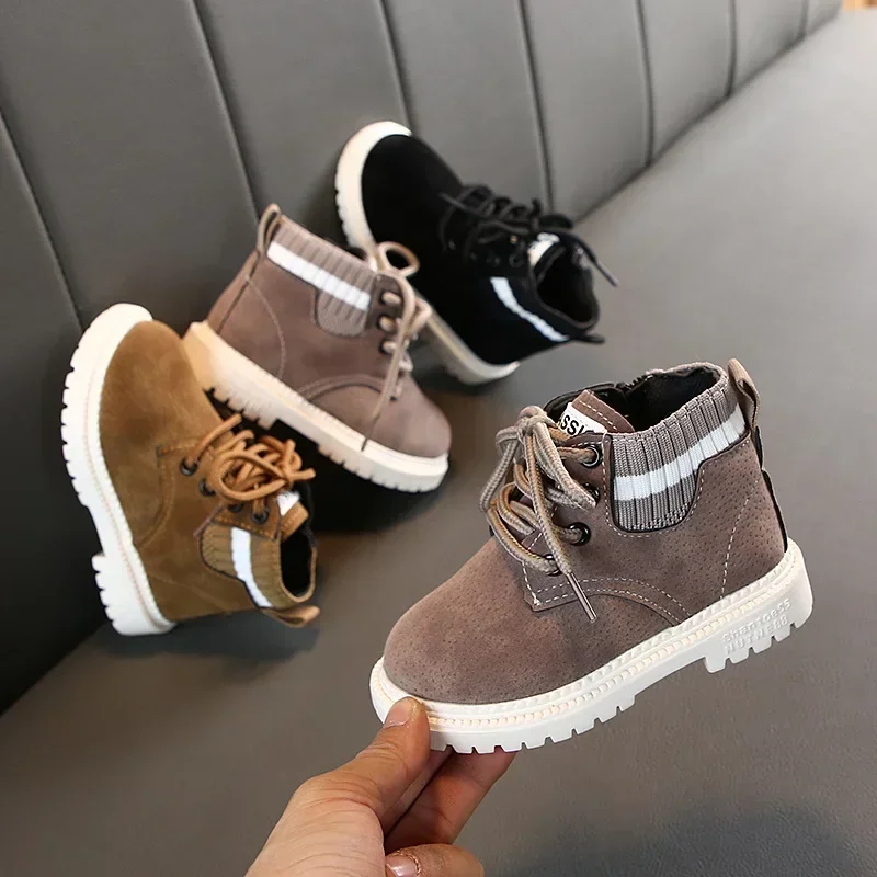 Kids Shoes for Girl Snow Boots Fashion Stripe Autumn Winter Baby Girl Shoes Boys Ankle Boots Infant Toddler Sneakers Size 21-30