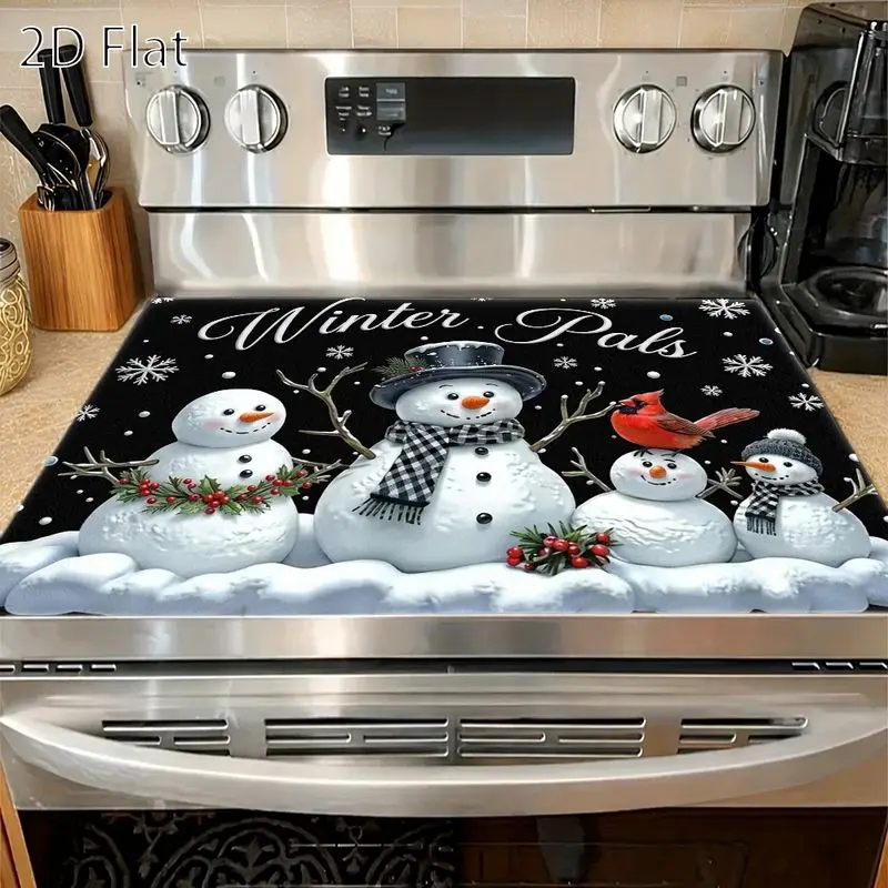 VIKAMA Winter Pals Snowman Stove Cover Mat Cardinal Print Heat Resistant Cooktop Cover For Kitchen Holiday Christmas Decor