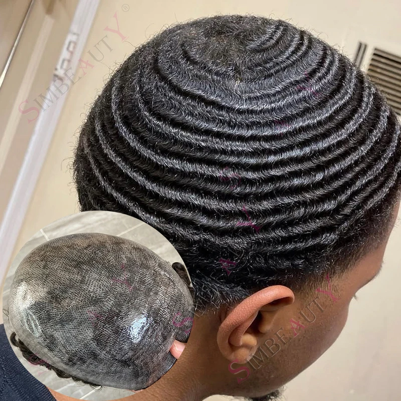 

8 мм Глубокая вьющаяся волна Серый Черный Афро Мужской парик 100% Парик из натуральных волос Прочный Полная тонкая кожа Поли Необработанный 360 Коричневый Мужской Unit