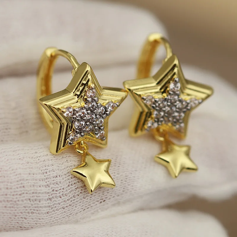 New Sight Design Crystal Star Stud Earrings for Women Fashion Brand Jewelry Zirconia Charm Earrings