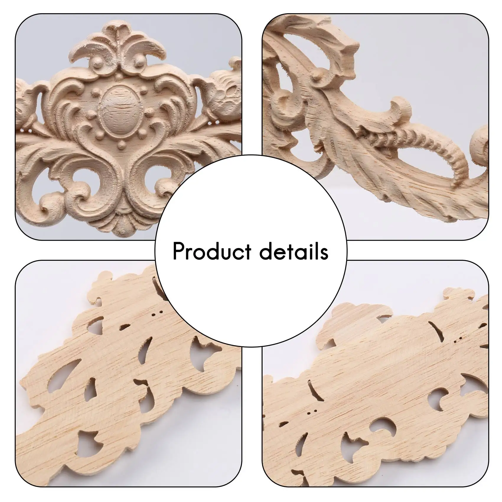 A56X Carving Natural Wood Appliques For Furniture Cabinet Unpainted Wooden Mouldings Decal Vintage Home Decor Decorative