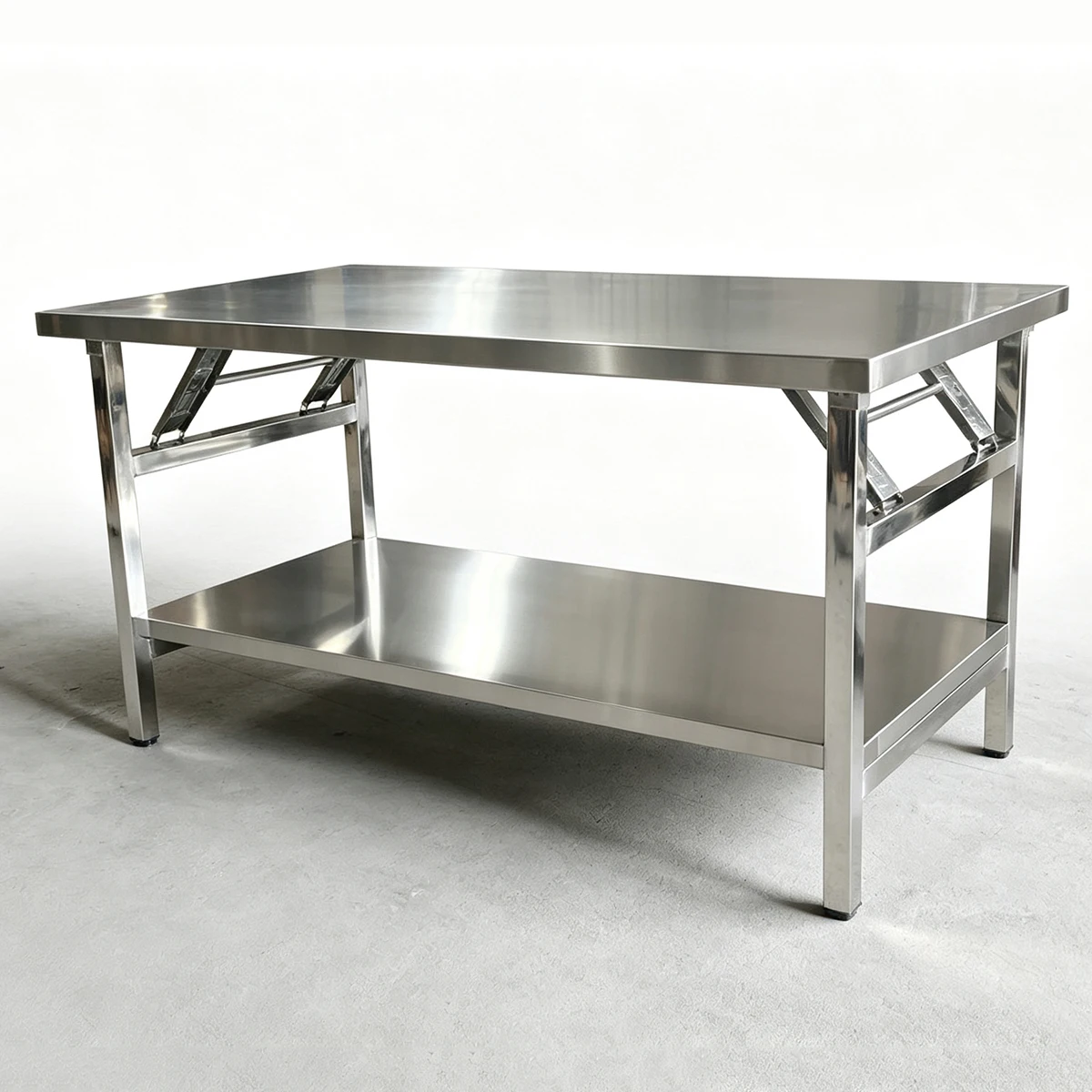 #Heavy Duty Commercial 2-Layers Modern Folding Bottom Shelf Workbench Stainless Steel Work Table for Hotel & Restaurant Equipmen