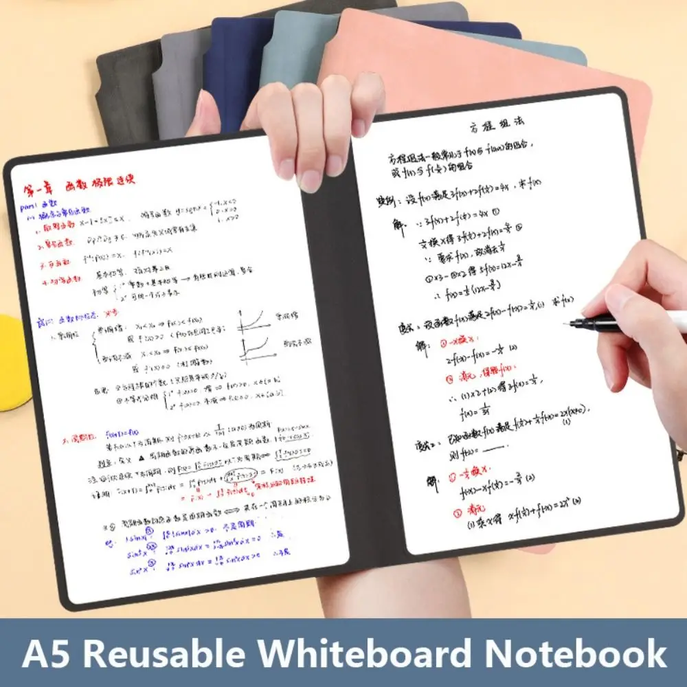 Reusable A5 Whiteboard Notebook With Whiteboard Pen With Erasing Cloth Erasable Whiteboard Draft Stationery Leather