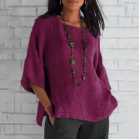 Cotton Blouse Shirts Summer O-Neck Three Quarter Loose Casual Blouse Tops Summer Cothes For Women Streetwear 5