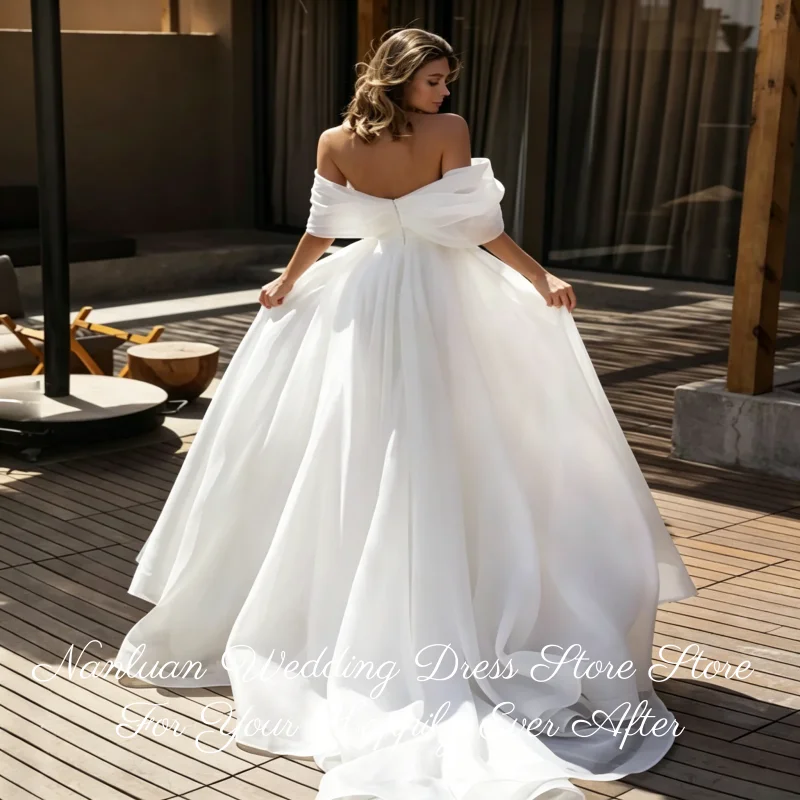 26 Styles Off Shoulder Sparkle V Organza Wedding Dress High Slit A Line Chapel Train Bridal Gown Vestidos de Novia Customized