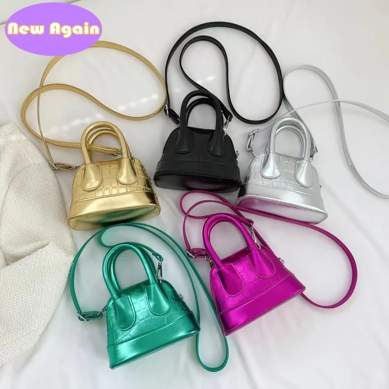 Children's classic stylish handbags Baby girls candy shell totes Kids shiny shoulder bags woman's tinsel pouch Mini purse NA031