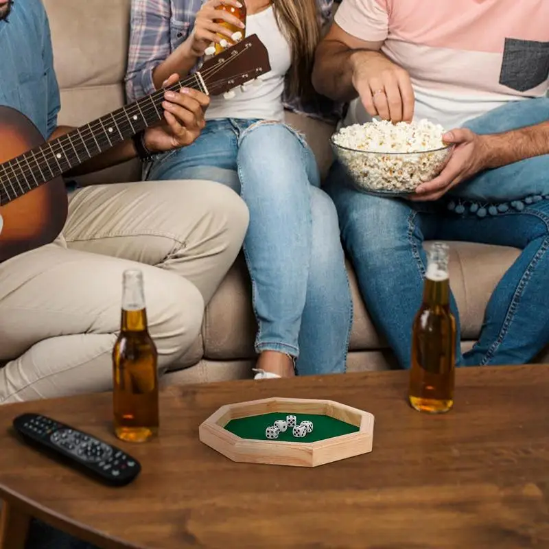 

Поднос для игральных костей, восьмиугольный деревянный коврик для игральных костей, поднос для раскатки костей, портативные лотки для игральных костей для семейных встреч, путешествий, Дня благодарения