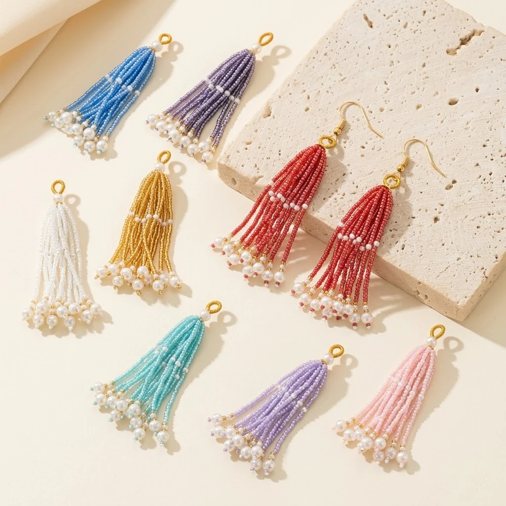2 Stück/Set Bunte Quastenanhänger Imitationsperlen-Charms für DIY Ohrringe Halsketten Schlüsselanhänger Schmuckherstellung Zubehör – Detail 1