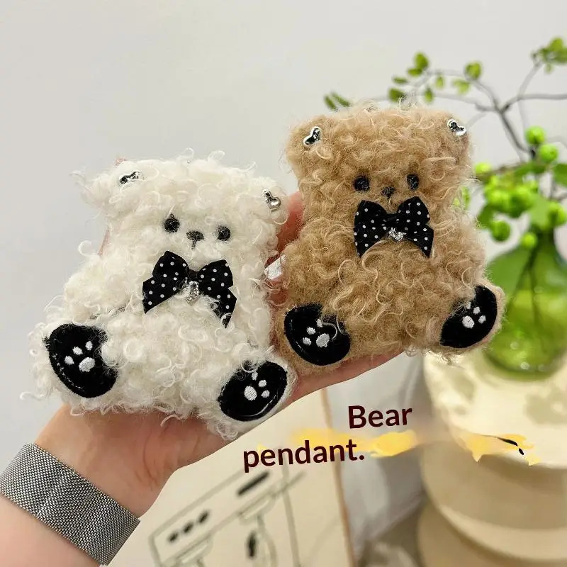 Cute Curly Plush Bear Keychain Soft Stuffed Doll Pendant Unique Cartoon Keyring Decor for Graduation Gifts