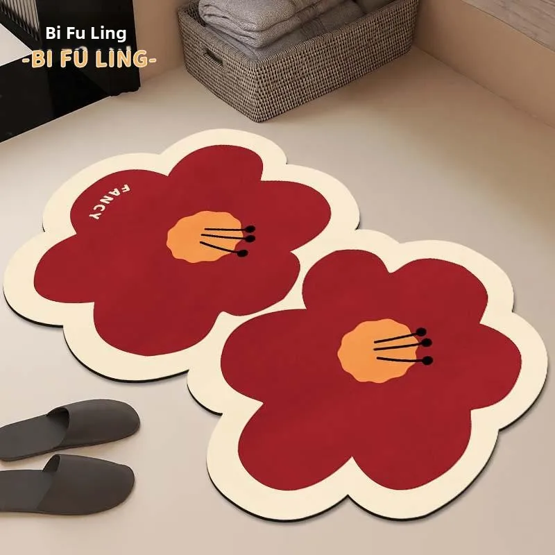 

Anti-Slip Thickened Bathroom Mat Modern Floral Print Home Floor Rugs Water Absorbent Quick Dry Bath Room Decorations And Acce...