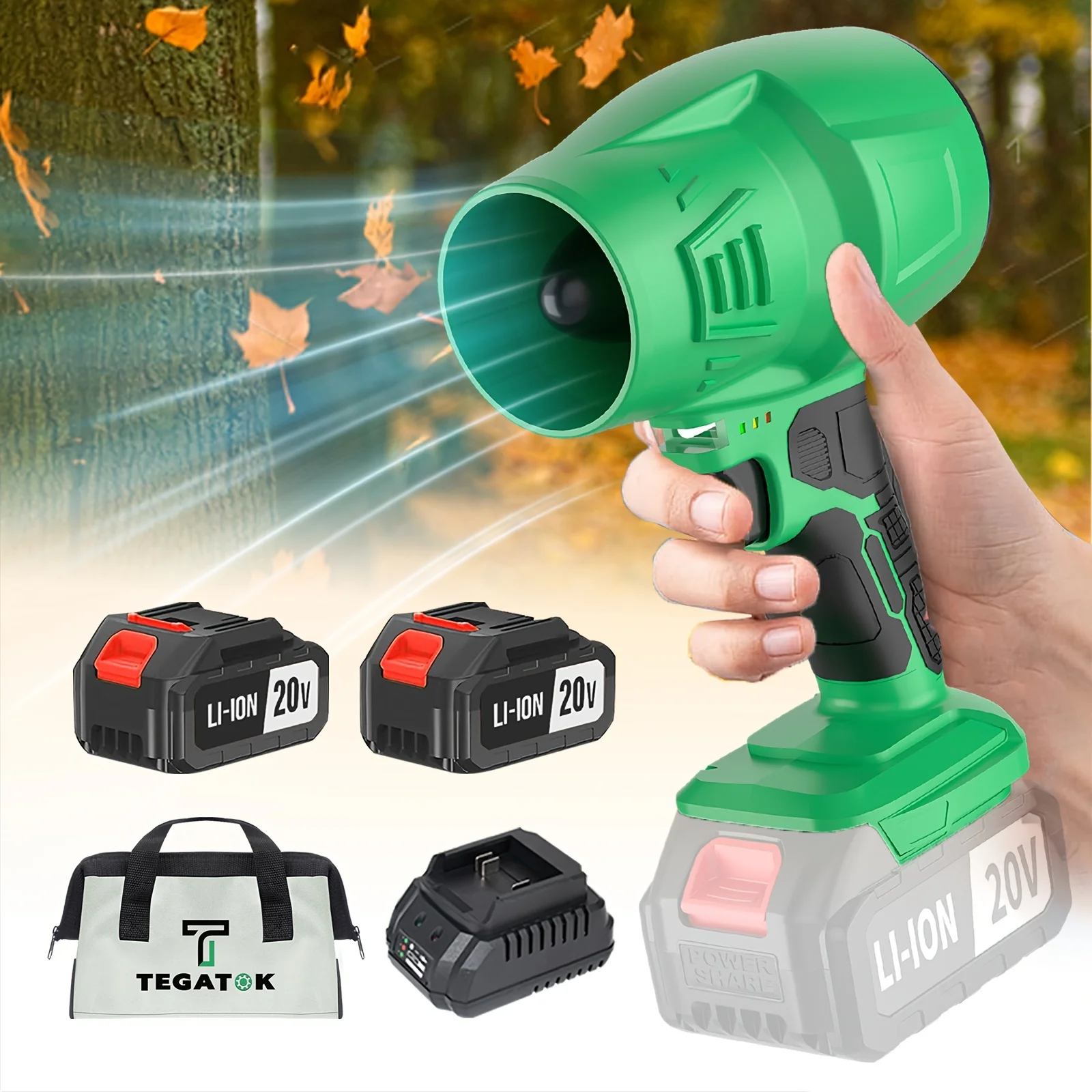 Tegatok Violent Fan, Super Powerful, Blows Water, Air, Dust, Leaves, Snow, Vacuum, With 4.0AH Battery, One Hour Quick Charger, V